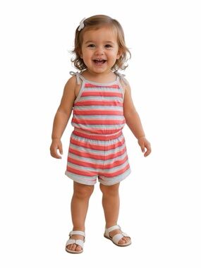Harper Canyon Toddler Girls Romper/Shorts, 18 Months, Striped, Pink/Gray, NEW